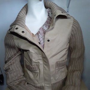 BCBG MaxAzria leather & wool blend sweater coat M